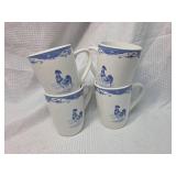Mulberry Home Collection Blue Rooster Mugs Set of 4