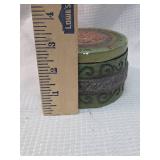 Decorative Green Wooden Round Box with Copper Medallion