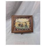 Decorative Wooden Jewelry Box with Tapestry Scene
