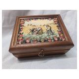 Decorative Wooden Jewelry Box with Tapestry Scene