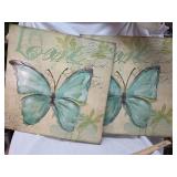 2 Massive Turquoise Butterfly Wall Art Canvases