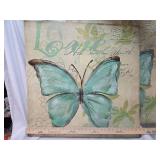 2 Massive Turquoise Butterfly Wall Art Canvases