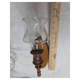 Colonial Style Wood Wall Sconces with Glass Shades - Set of 3