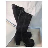 Black Suede Studded Knee-High Boots 5.5