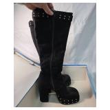 Black Suede Studded Knee-High Boots 5.5