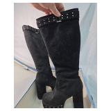 Black Suede Studded Knee-High Boots 5.5