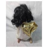 Porcelain Doll with Black Hair and White Dress