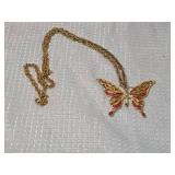 Gold Tone Enamel Butterfly Pendant Necklace