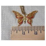 Gold Tone Enamel Butterfly Pendant Necklace