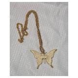 Gold Tone Enamel Butterfly Pendant Necklace