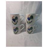 Hand Painted Rooster Coffee Mugs Set of 4