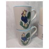 Hand Painted Rooster Coffee Mugs Set of 4