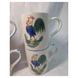 Hand Painted Rooster Coffee Mugs Set of 4