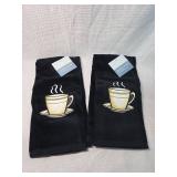 Black Kitchen Towels with Coffee Cup Design