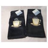 Black Kitchen Towels with Coffee Cup Design