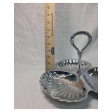 Triple Shell Silver colored Serving Dish
