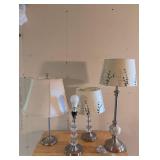 4 lamps - all turned on when tested; 2 Crystal Ball Stacked Table Lamps & 2 silver base lamps.