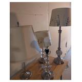 4 lamps - all turned on when tested; 2 Crystal Ball Stacked Table Lamps & 2 silver base lamps.