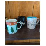 Bakeware- Pyrex & Anchorware; Large Roaster; Mugs, Glass Pint, glass sealed jar; all in lot.