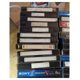 Lot of VHS:  Dracula, Air Force One; and Sony & other brand VHS Tapes with handwritten labels.