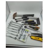 Mixed Hand Tool Set with Stanley Screwdrivers and vanadium Wrenches, hammer, utility knives. See images. All in lot, as is.