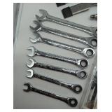 Mixed Hand Tool Set with Stanley Screwdrivers and vanadium Wrenches, hammer, utility knives. See images. All in lot, as is.