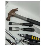 Mixed Hand Tool Set with Stanley Screwdrivers and vanadium Wrenches, hammer, utility knives. See images. All in lot, as is.