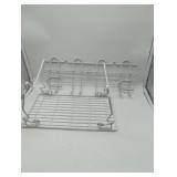Stackable white coated wire shelving organizers. 3 flip out expandable, & 9 single shelves, with 3 additional unique pieces. See images.
