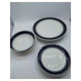 Navy Blue and White Striped plates & bowls set, 11 pieces total. 4 dinner, 4 small, 3 bowls. No chips seen.