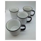White Speckled Stoneware Mugs Set with Black Trim, 4 mugs.