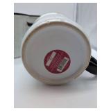 White Speckled Stoneware Mugs Set with Black Trim, 4 mugs.