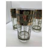 Vintage Mid-Century Cera Glass Tumblers with Green and Gold Grape Design, set of 8.