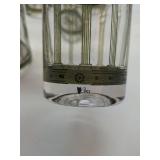 Vintage Mid-Century Cera Glass Tumblers with Green and Gold Grape Design, set of 8.
