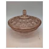 Pink Glass Candy Dish with Lid, 7.5 inches diameter
