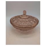 Pink Glass Candy Dish with Lid, 7.5 inches diameter