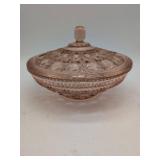Pink Glass Candy Dish with Lid, 7.5 inches diameter