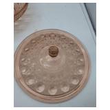Pink Glass Candy Dish with Lid, 7.5 inches diameter