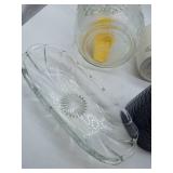 Various glassware & 2 mugs, including 1 Starbucks brand.