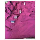 Dickies and Cherokee Medical Scrubs, 4 sets and 1 additional pant. All are 2XL shirts & XL pants. Sets appear in good condition. Burgandy set shows some stains, see images. As is, used.