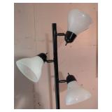 Black metal 3-Light Floor Lamp with plastic shades, worked when tested.