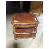 American Signature Side Table with Decorative Inlay, used/has cosmetic damage, as is, great project piece- heavy wood!