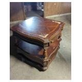 American Signature Side Table with Decorative Inlay, used/has cosmetic damage, as is, great project piece- heavy wood!