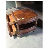 American Signature Side Table with Decorative Inlay, used/has cosmetic damage, as is, great project piece- heavy wood!
