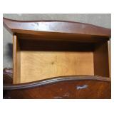 American Signature Side Table with Decorative Inlay, used/has cosmetic damage, as is, great project piece- heavy wood!