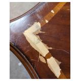 American Signature Side Table with Decorative Inlay, used/has cosmetic damage, as is, great project piece- heavy wood!