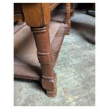 Vintage Wood Coffee Table w/ 2 Glass Inlay Pieces & Cane Shelf, 21 x 51 x 15 inches tall. Used, as is.