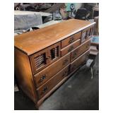 Solid Maple Wood Dresser with Louvered Drawers, 55 x 19.5 x 34 inches tall. Used, as is, see images for damage.