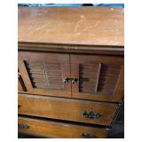 Solid Maple Wood Dresser with Louvered Drawers, 55 x 19.5 x 34 inches tall. Used, as is, see images for damage.