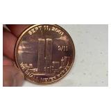 1 oz 999 fine copper round 9/11 WE SHALL NEVER FORGET design