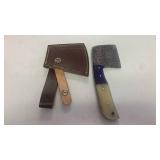 Damascus Steel Full Tang Small Cleaver with Bone Handle and Leather Sheath Cheese Hatchet approx 7.5 inches Skinner Knife